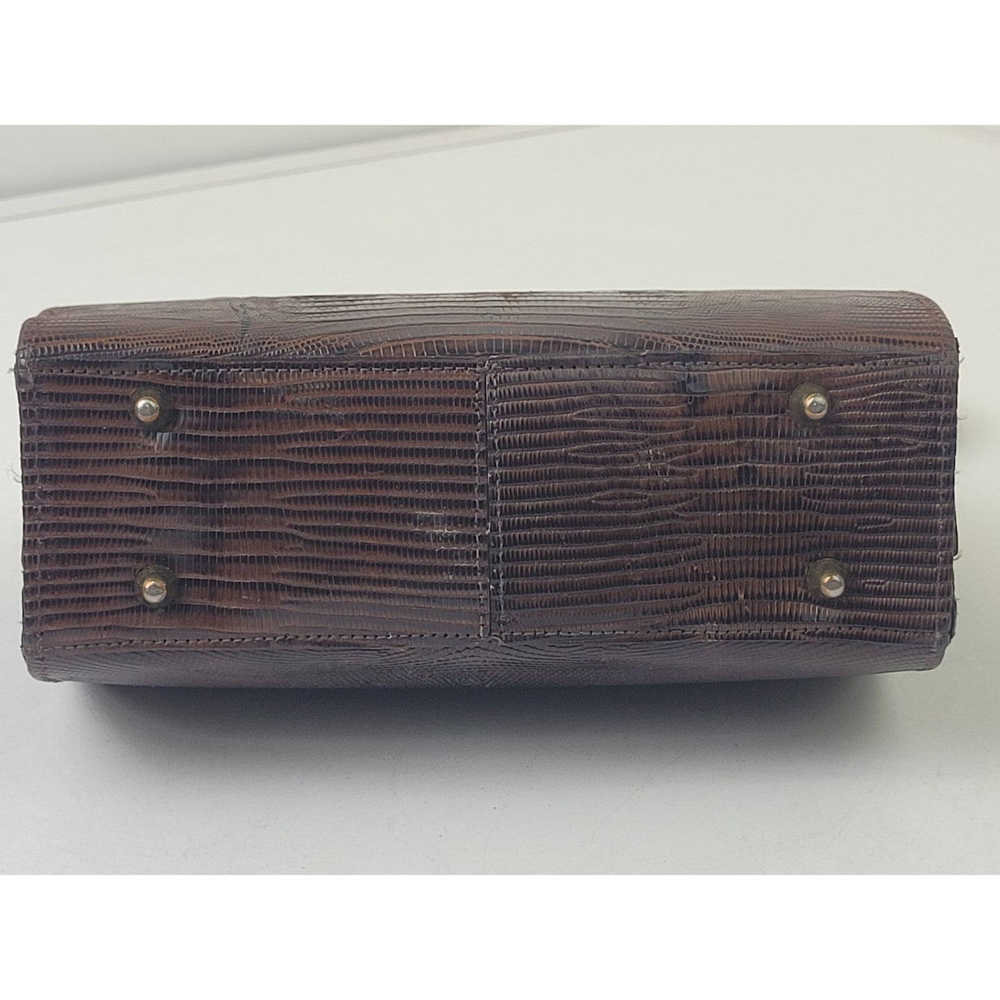 Vintage 1950s-60s Brown Lizard Skin Handbag w Gold Tone Hardware