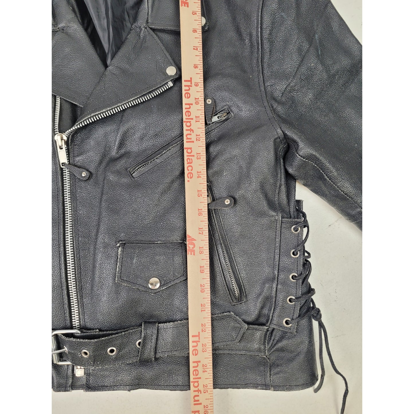 Quality Classic Belted Leather Motorcycle Jacket Biker Punk Style Men's Sz L