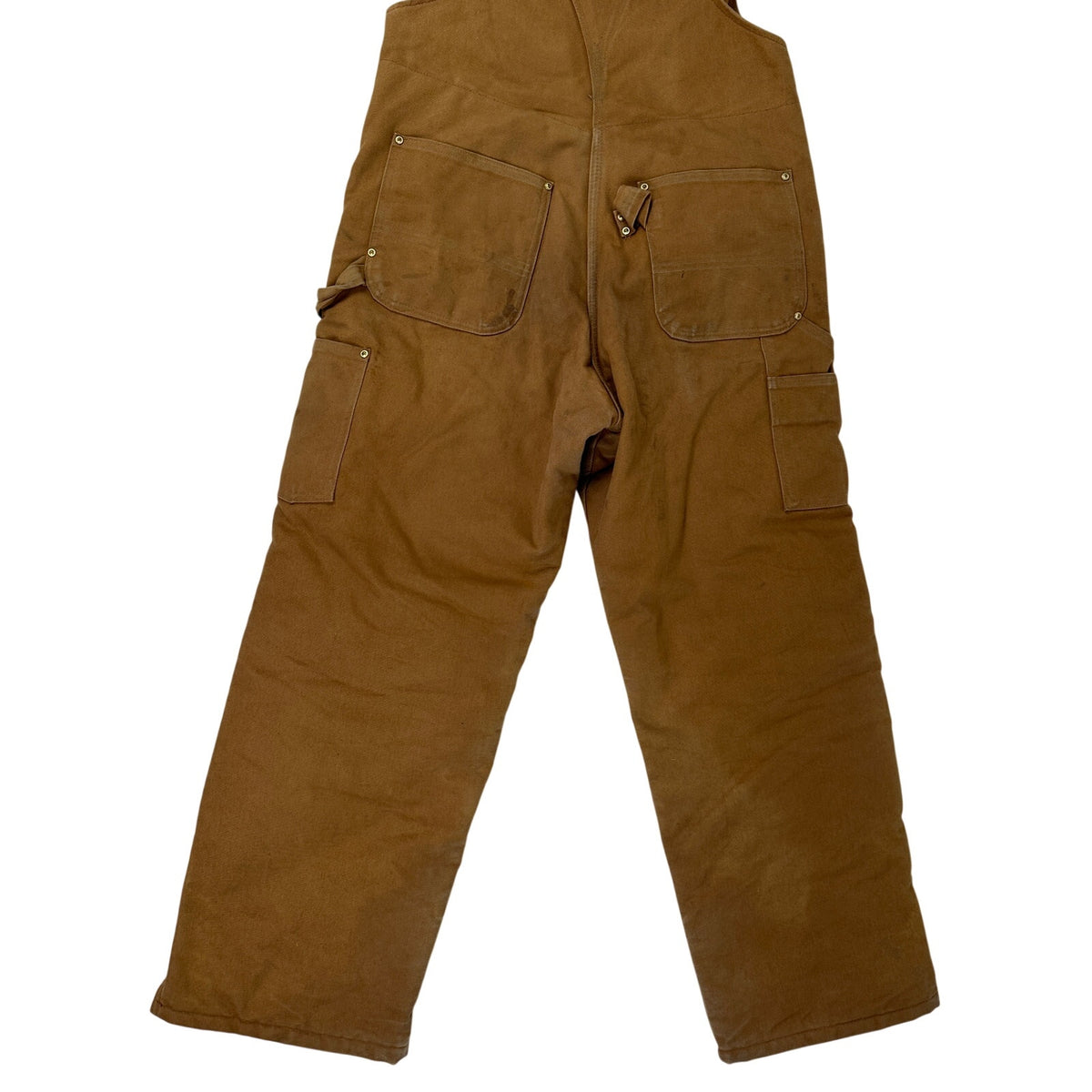VTG Carhartt R02 BRN Quilt-Lined Distressed Duck Canvas Overalls Men's Sz 34x30