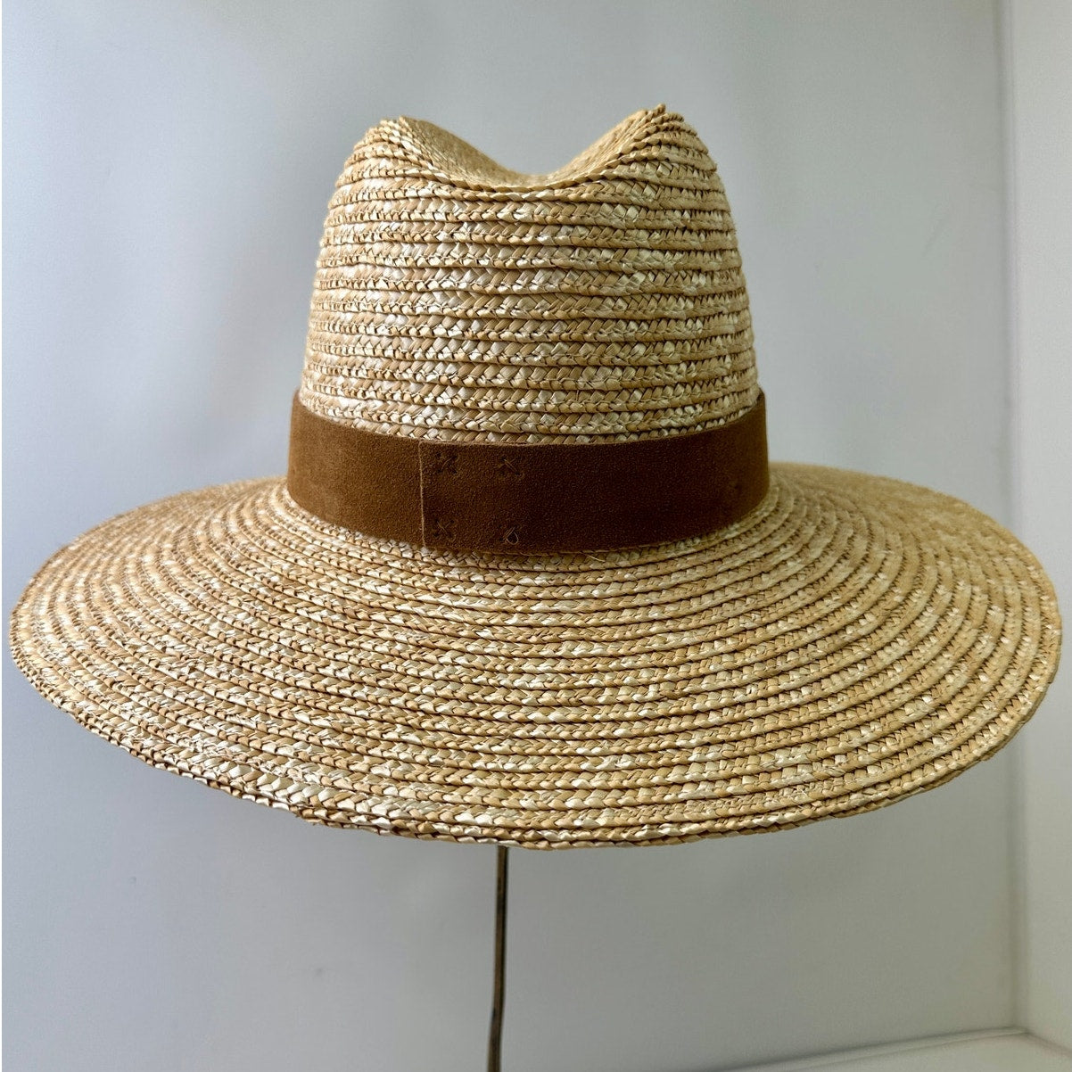 NEW Gigi Pip Isla Wide-Brim Straw Fedora Hat with Suede Band