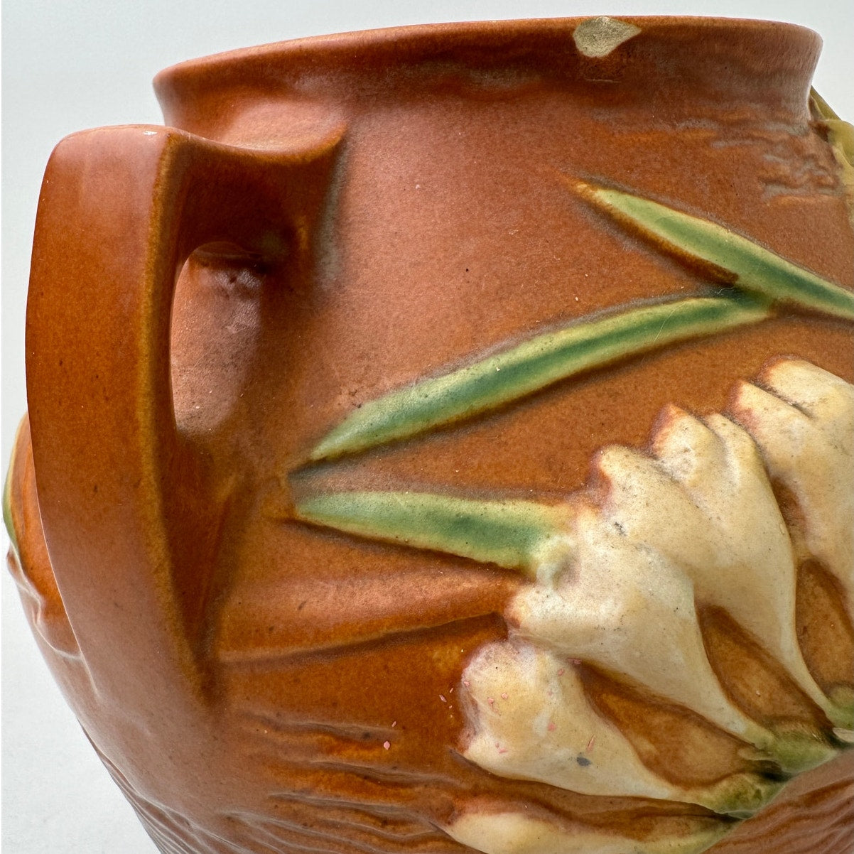 Vintage Roseville Freesia Art Orange Pottery Double-Handled Vase