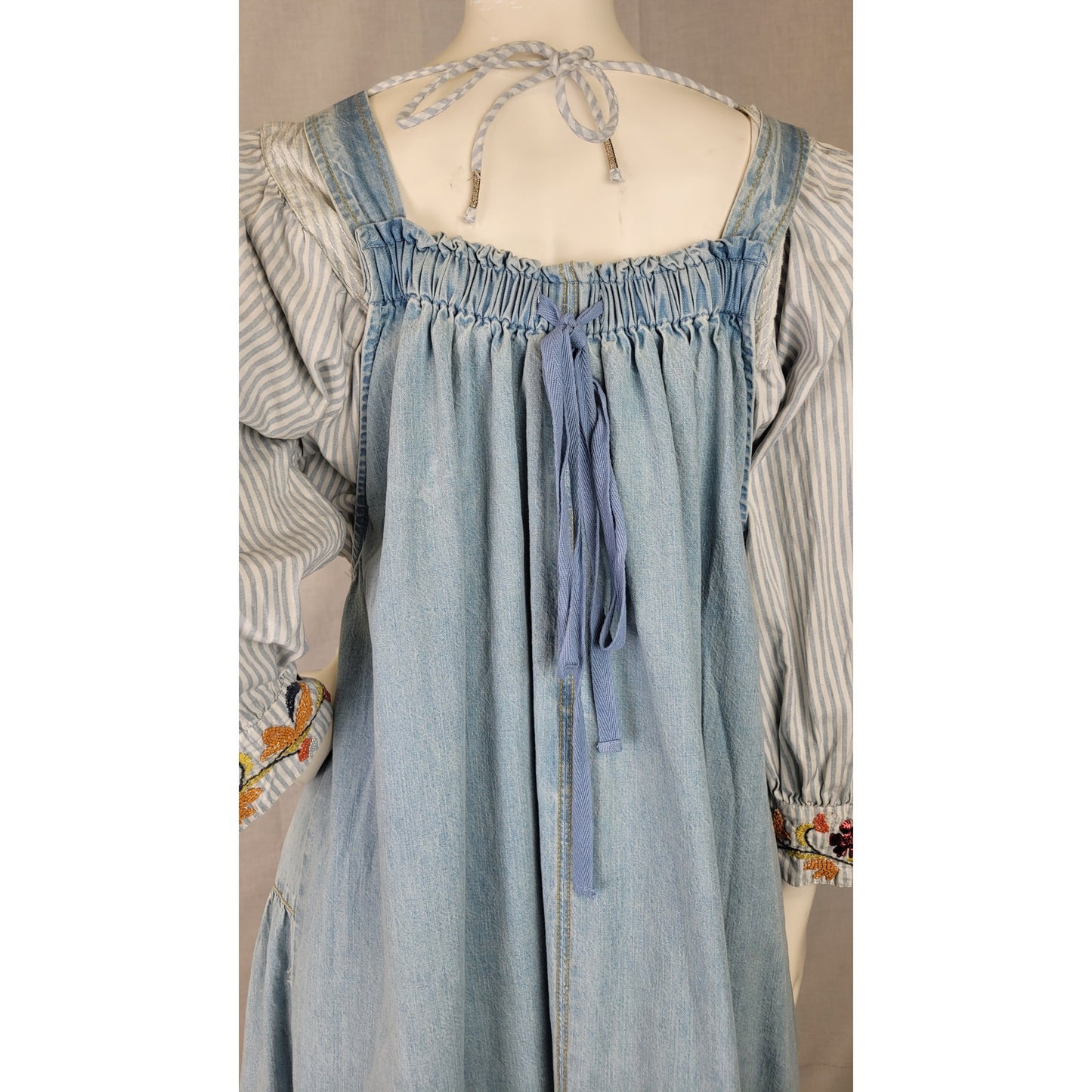Free People Blue Denim Machu Barrel Midi Dress Jumper Women's Sz M