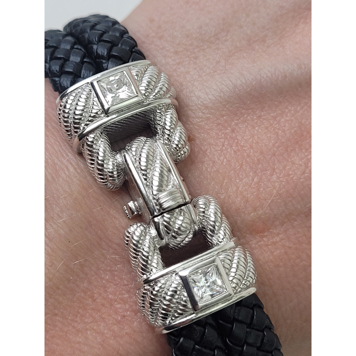 Judith Ripka Sterling Silver Braided Double Row Bracelet w Box
