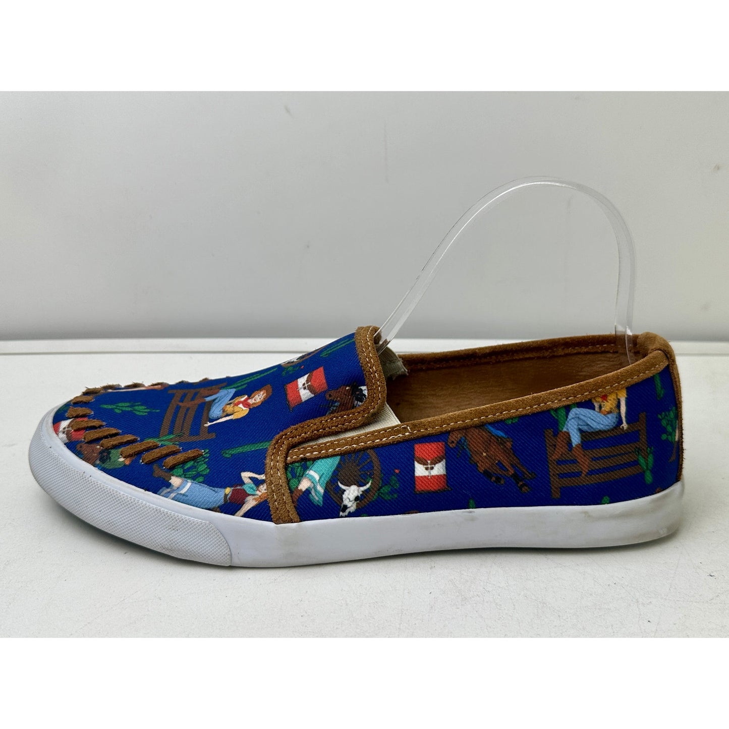 Justin Reba Blue Western Cowgirl Print Slip-On Shoes Women's Sz 9.5
