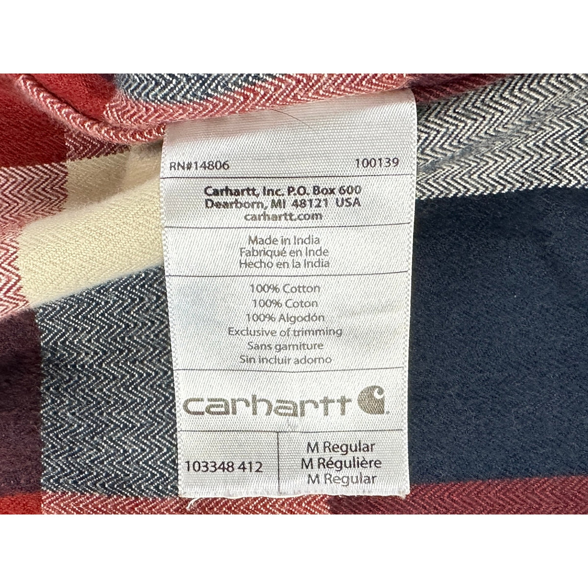 Carhartt Red/Blue/Cream Plaid Hubbard Heavyweight Flannel Plaid Shirt Men's Sz M