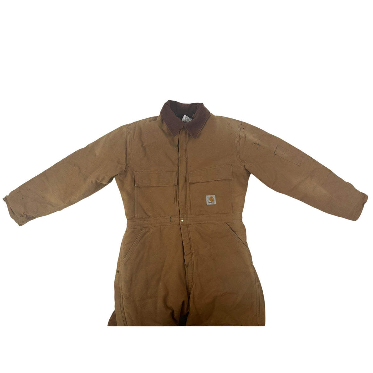 VTG Carhartt Quilt-Lined Duck Canvas Brown Workwear Coveralls Men's Sz 44 Short