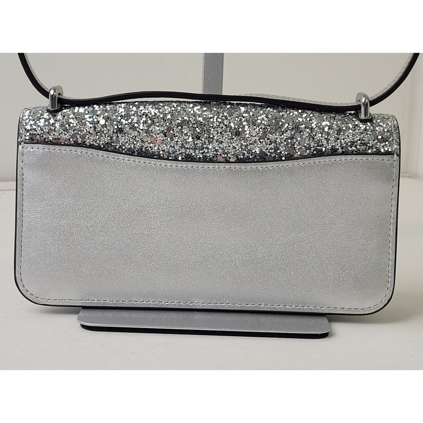Coach Morgan Crossbody Clutch Bag Silver Glitter & Leather EUC