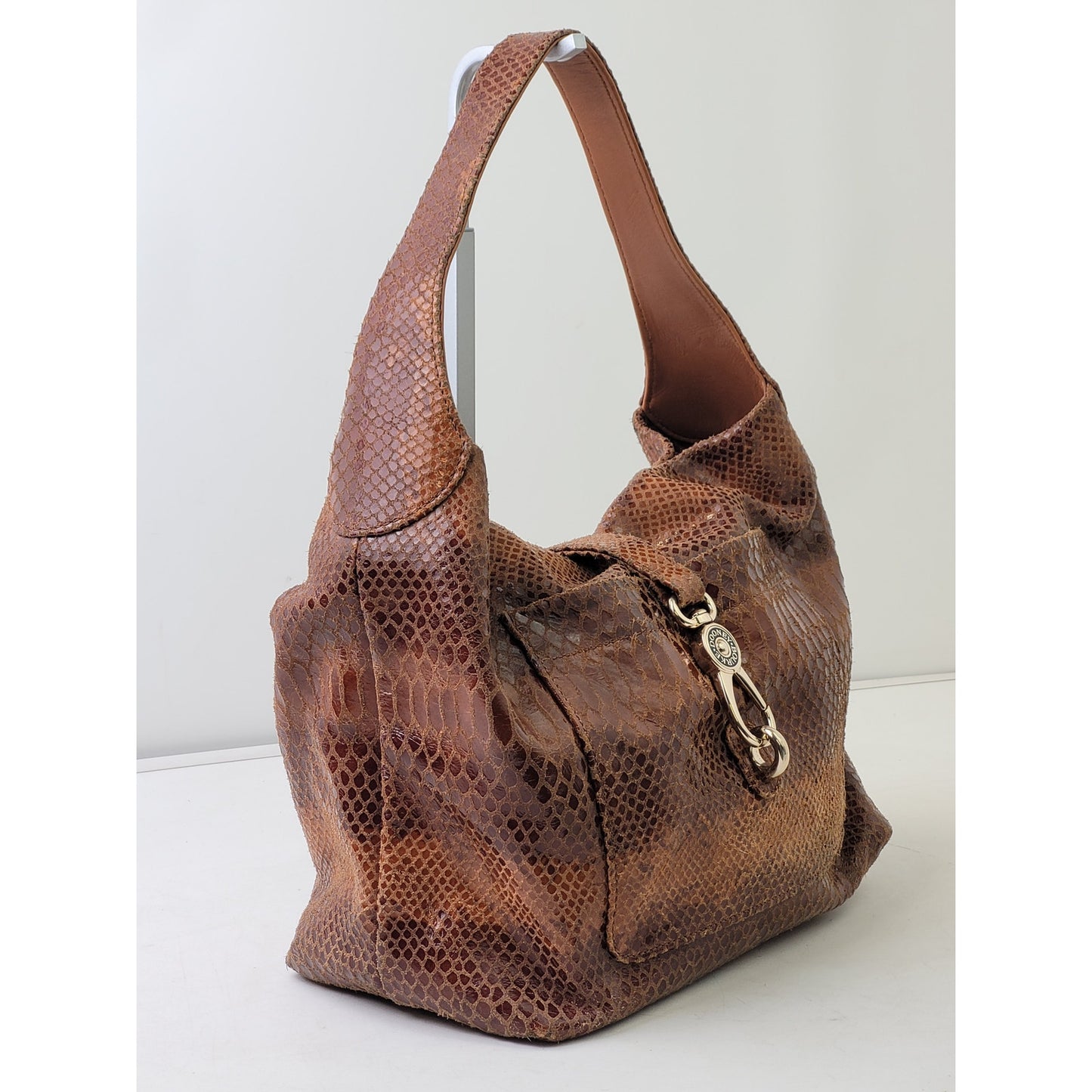 Dooney & Bourke Annalisa Lock Hobo Bag Brown Snake-print Leather EUC