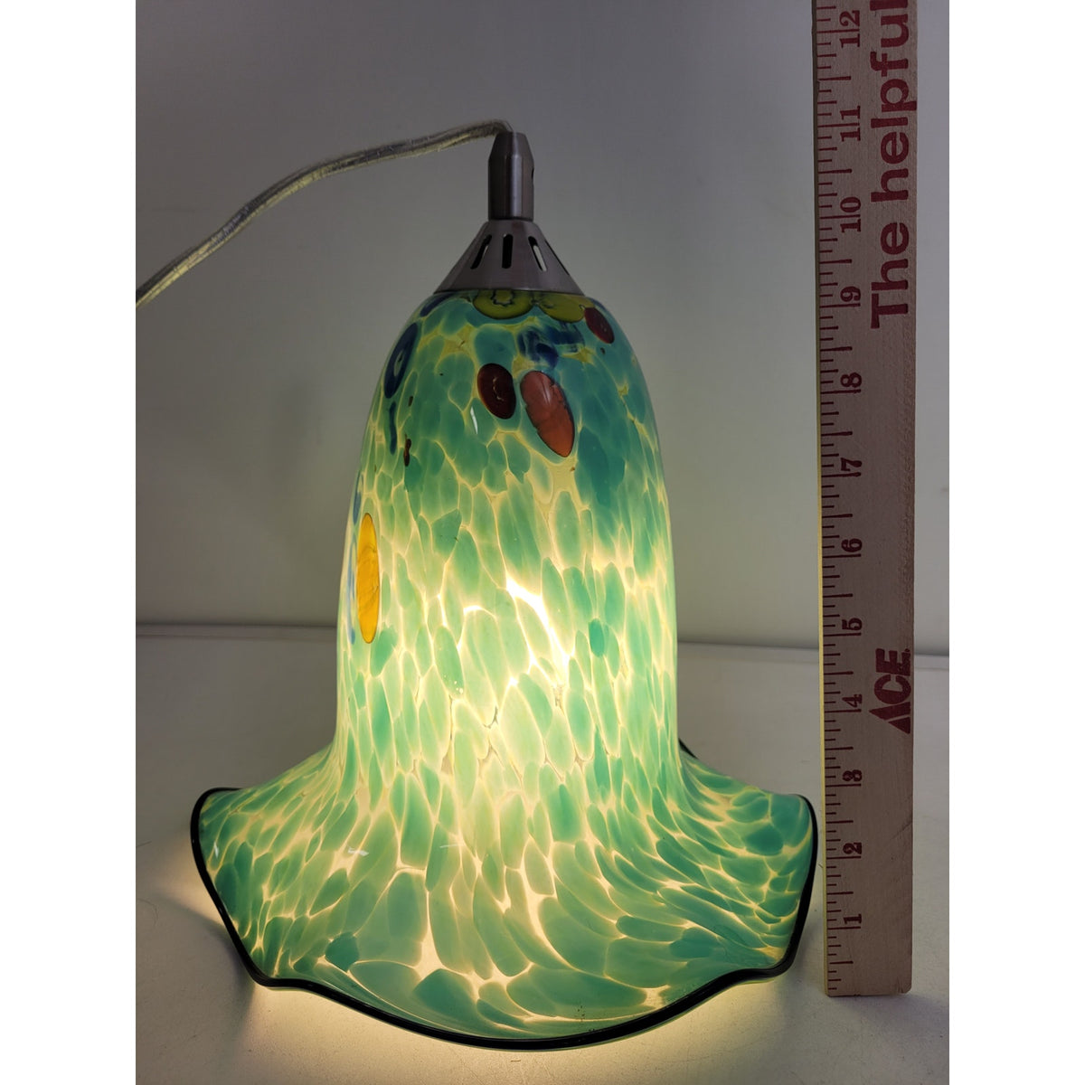Art Glass Handblown Turquoise Blue Confetti Style Ruffled Edge Pendant Light