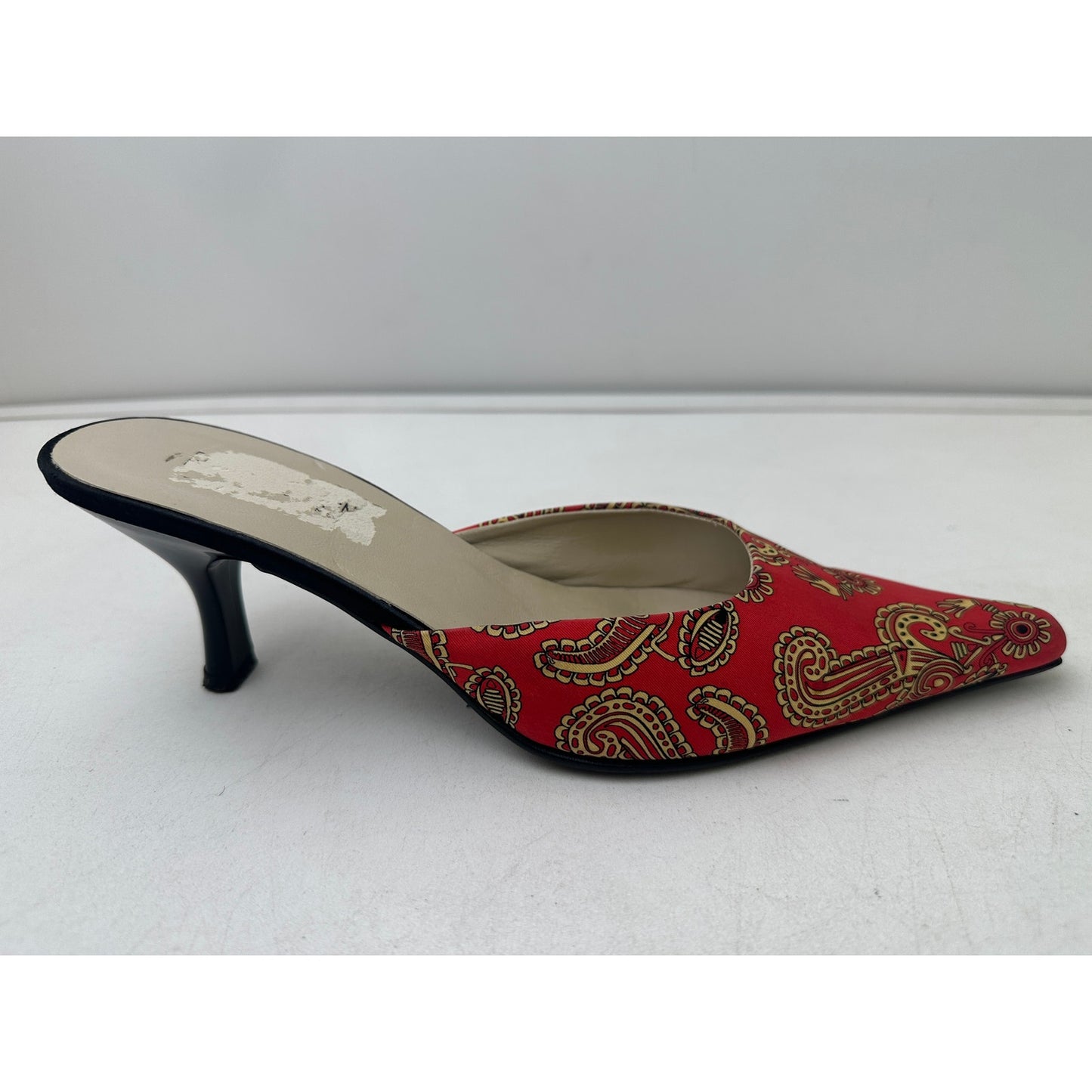 Vintage Pineda Covalin Red Paisley Kitten Heel Mules Women's Sz 7.5