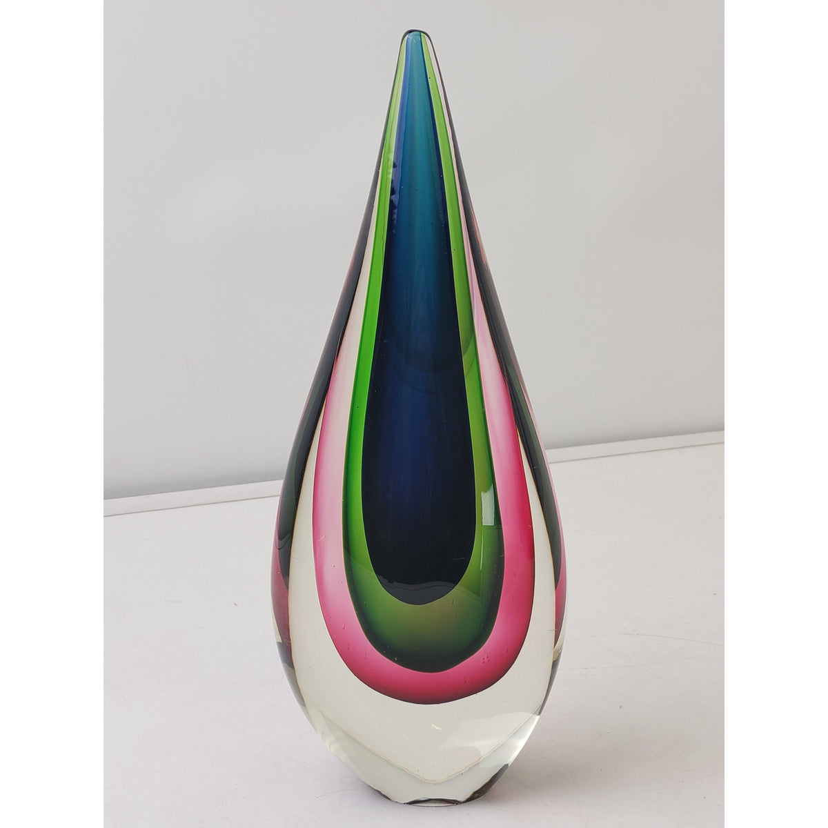 VTG Murano Style Sommerso Art Glass Teardrop Sculpture Blue Green Pink MCM 11"