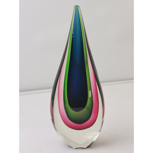 VTG Murano Style Sommerso Art Glass Teardrop Sculpture Blue Green Pink MCM 11"
