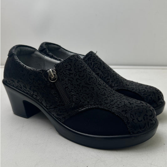 Alegria Hayden Black Floral Embossed Leather Shoes Women's Sz 36