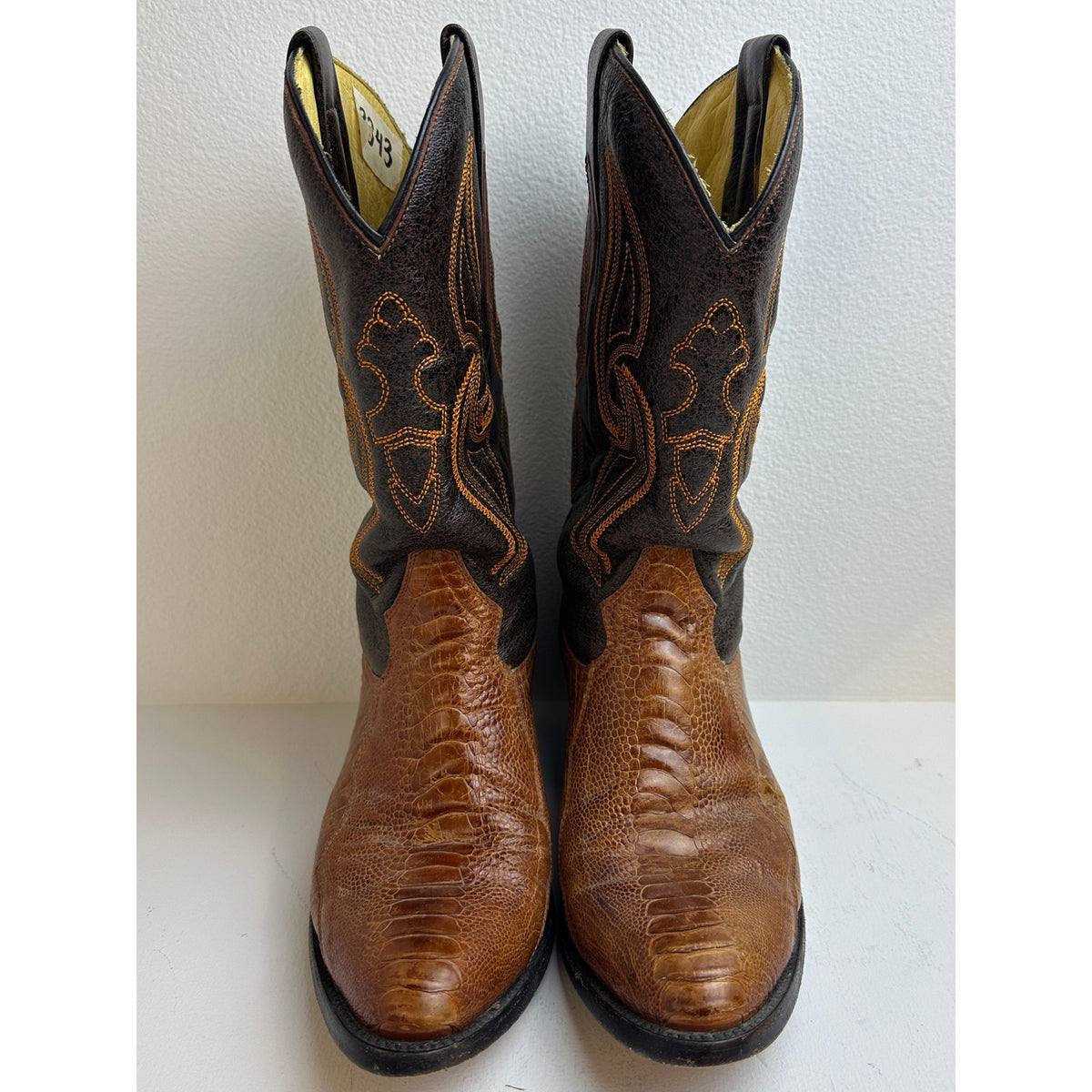 Arangos Genuine Ostrich Leg Cognac Western Cowboy Boots Men's Sz 8
