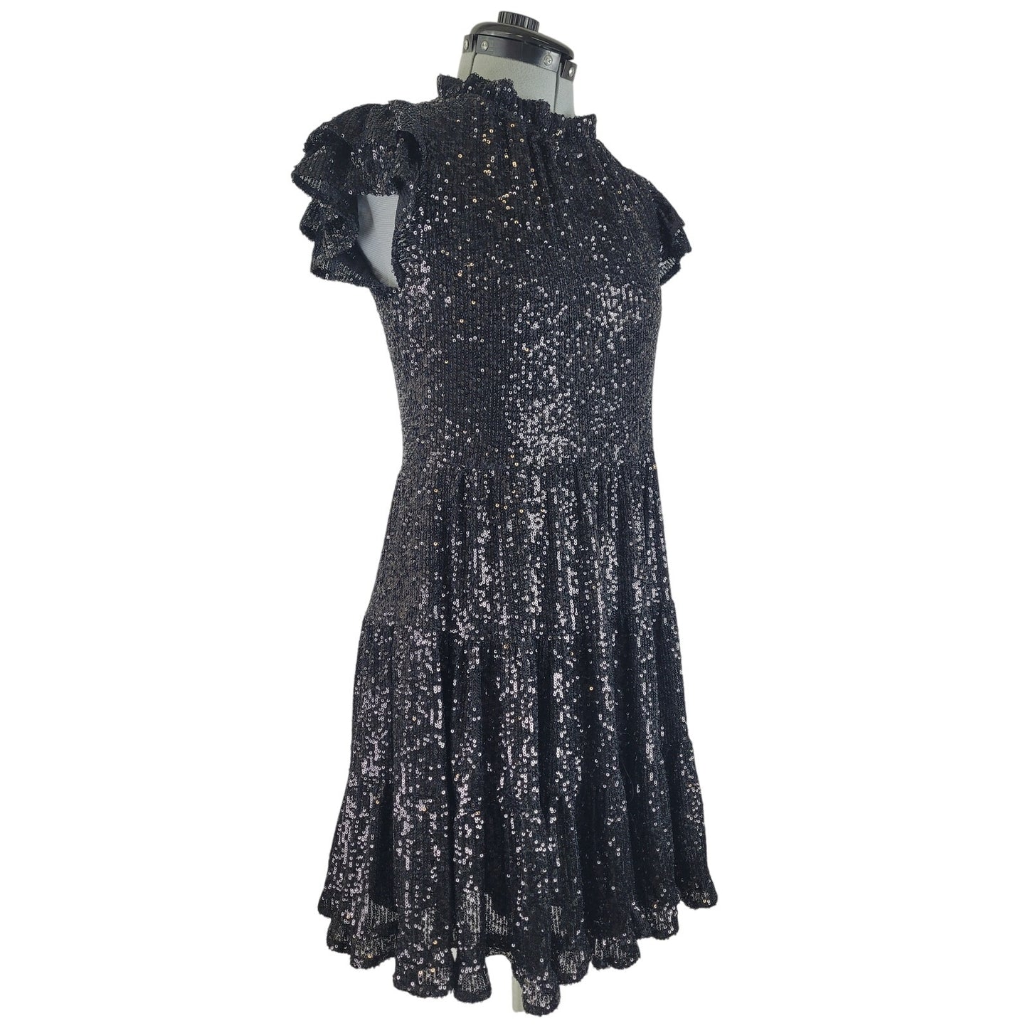 Sail to Sable Black Sequin Tiered Tunic Mini Dress Sz XXS NWT Retail $268