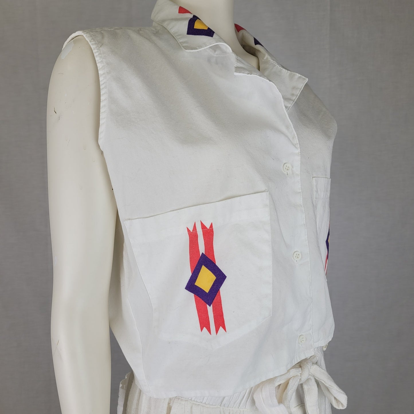 Vintage Wrangler Western Cowgirl Sleeveless Cropped Blouse Women's Sz M