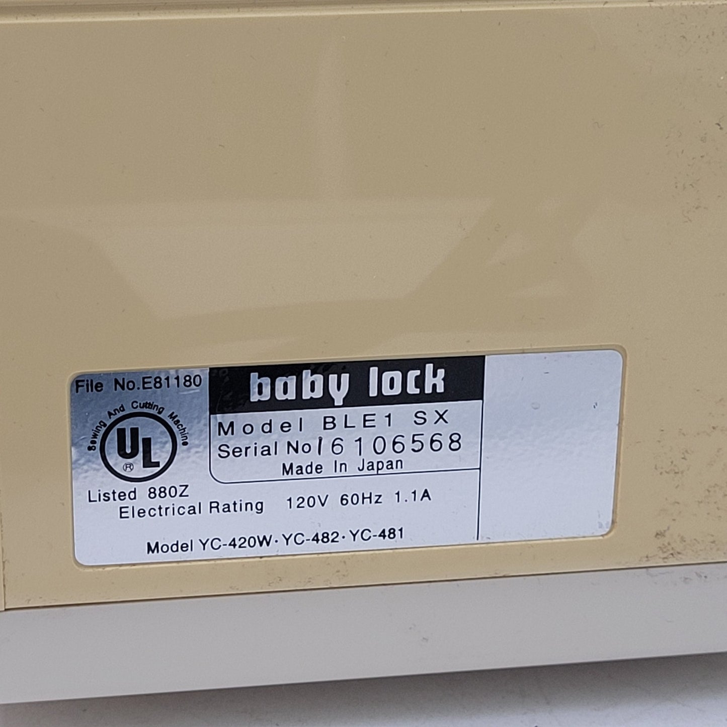 Baby Lock Eclipse SX Overlocker Serger Model BLE1SX w Foot Pedal & Manual