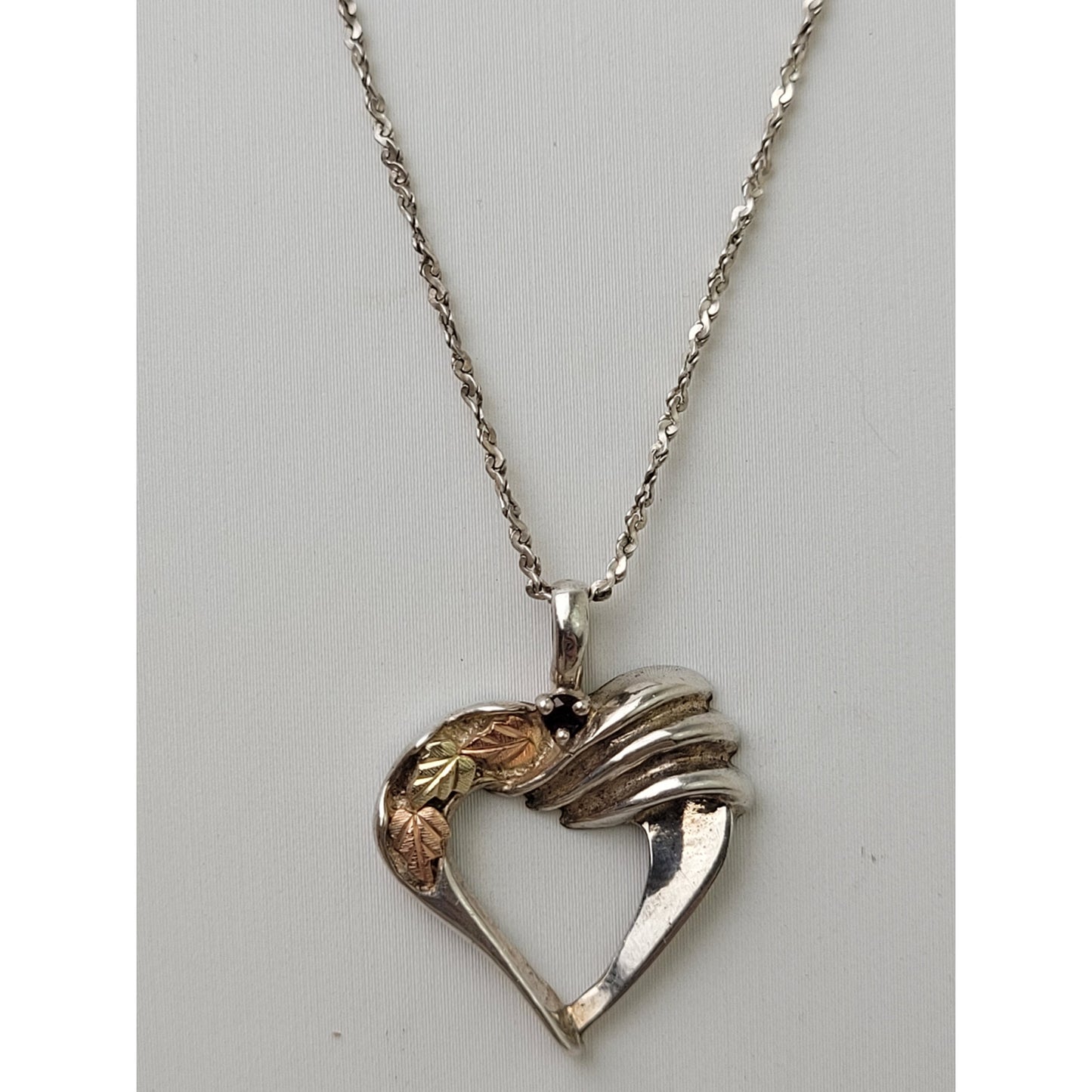 Vintage Garnet Black Hills Gold Sterling Silver Heart on 925 18" Chain