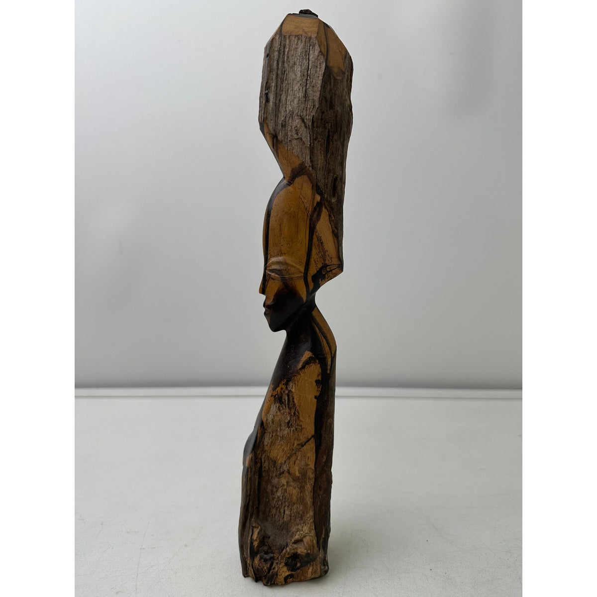 Vintage Hand-Carved Zambian Ebony Wood Two-Tone Tribal Woman Sculpture