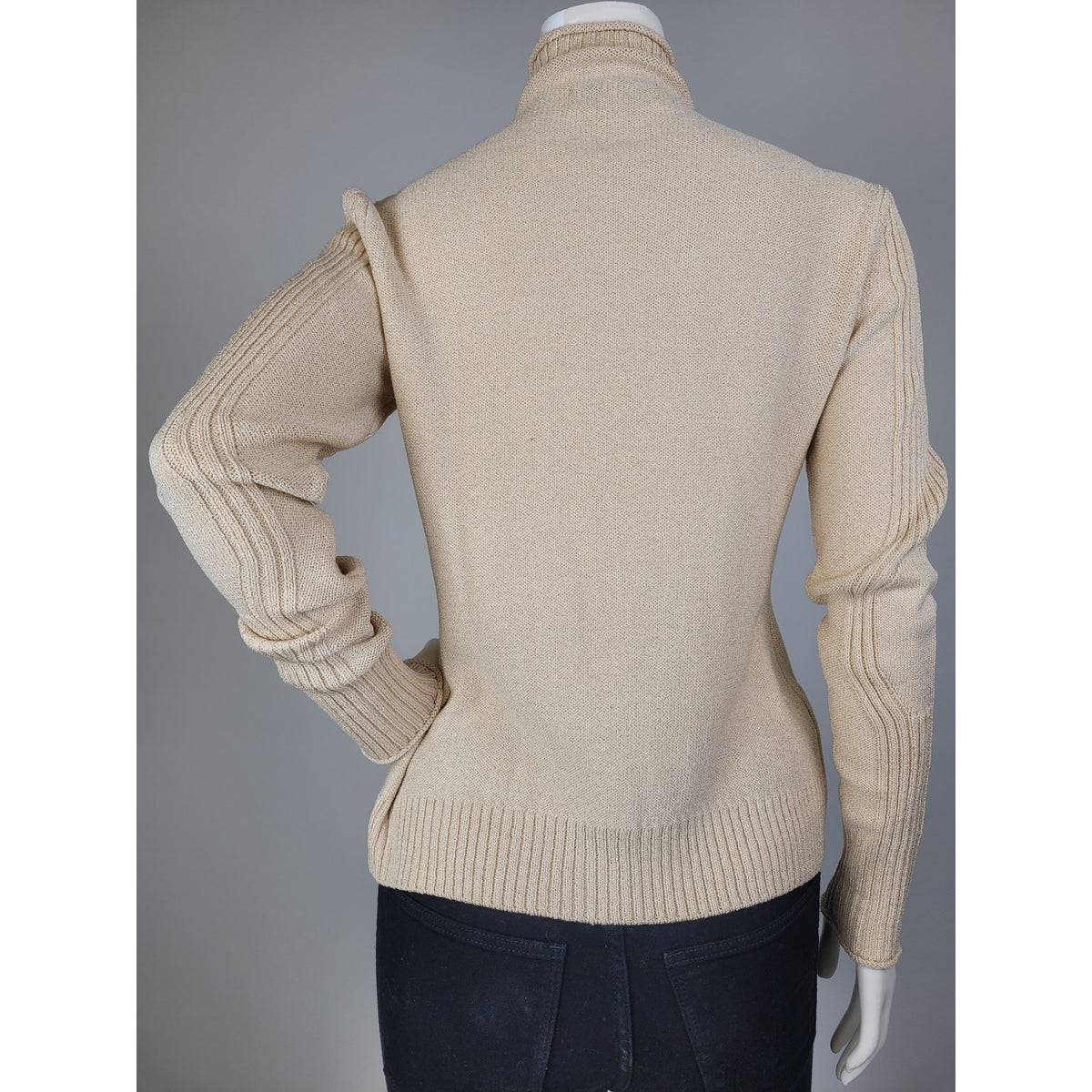 St. John Sport Full-Zip Cardigan Sweater Animal Print Trim Gold Hardware Sz S