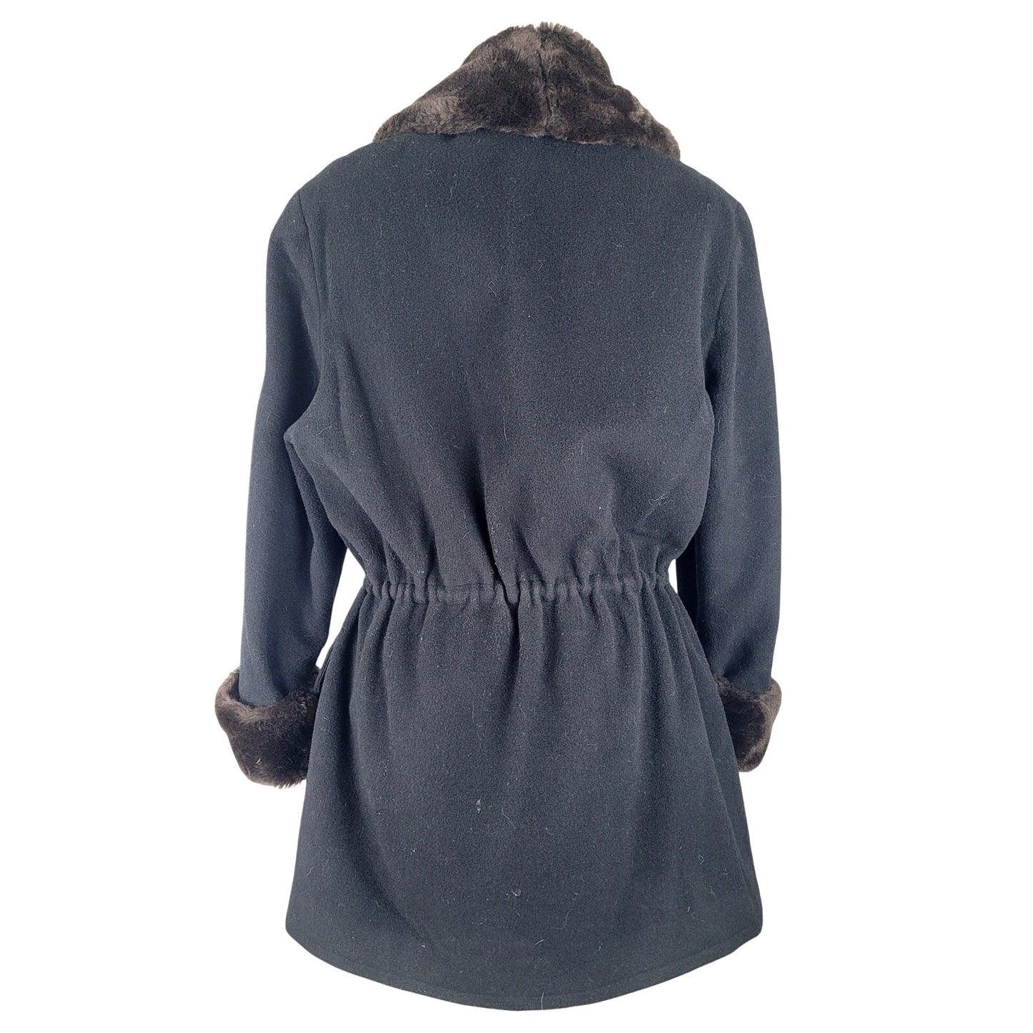 Vintage Anne Klein II Black Wool Faux Fur Trim Coat Women's Sz M