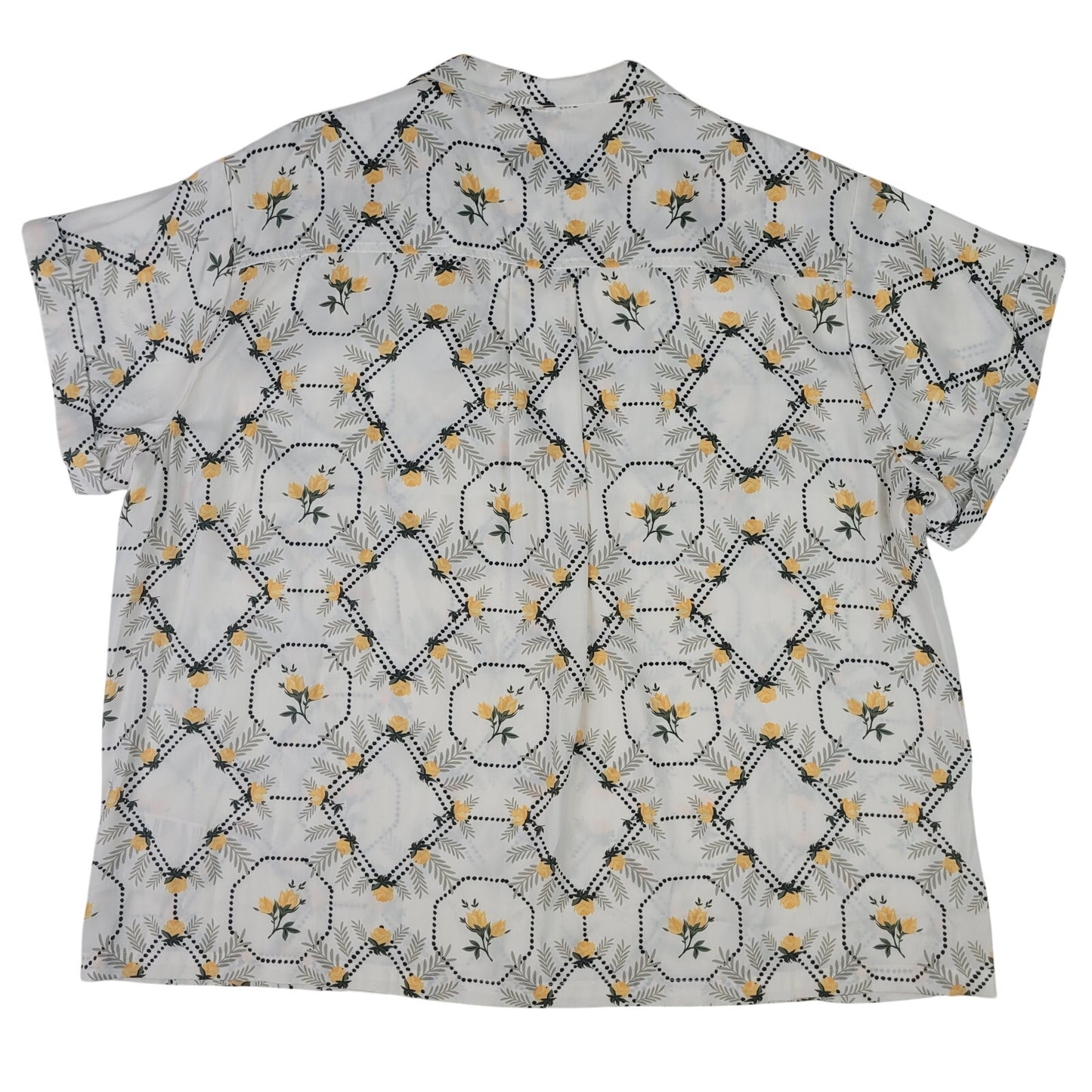Anthropologie Brenna Short-Sleeved Button-Down Shirt Yellow Green White Sz XL