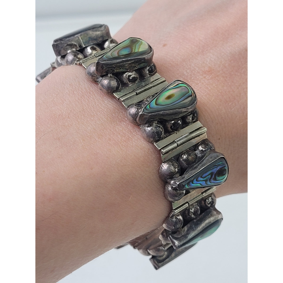 Vintage Sterling Silver & Teardrop Shaped Abalone Bracelet Made in Mexico