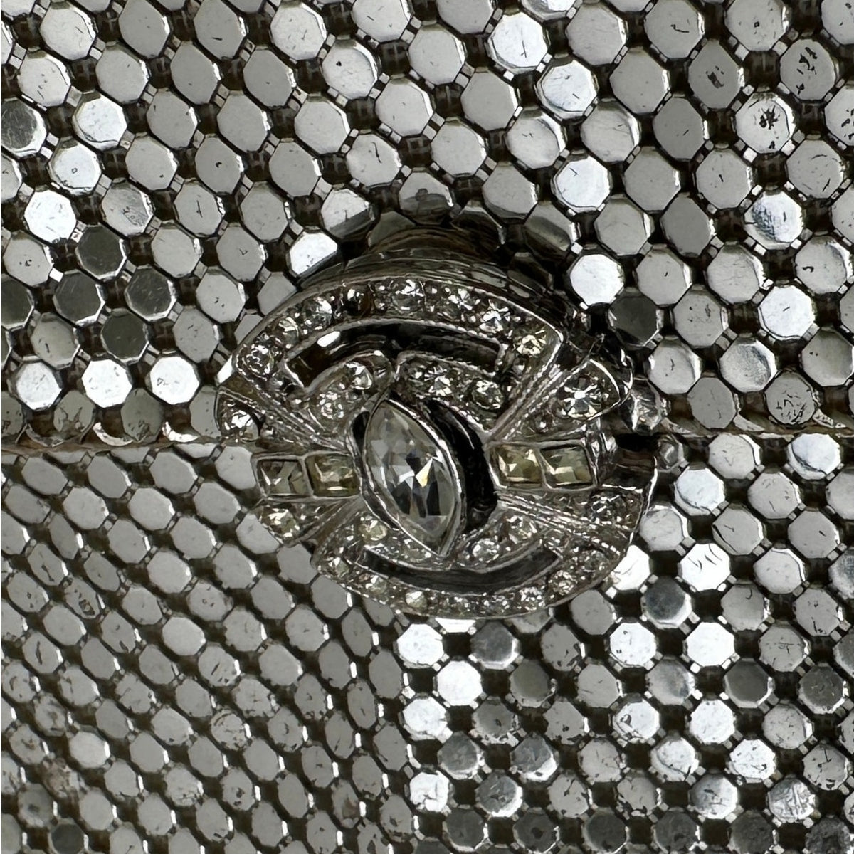 Vintage Whiting & Davis Silver Mesh Envelope Clutch W/ Art Deco Rhinestone Clasp