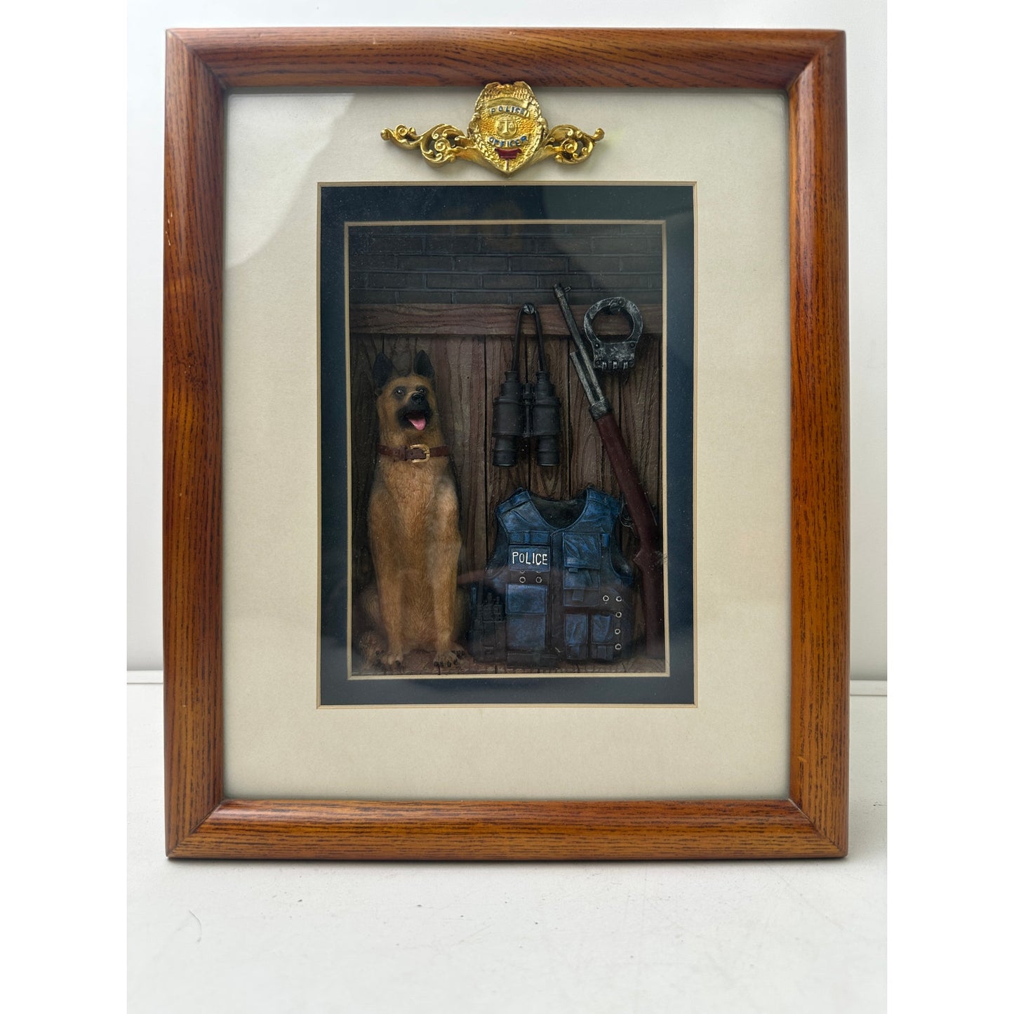 Vintage Vanmark "Blue Hats of Bravery" Police K9 Shadow Box Picture Frame
