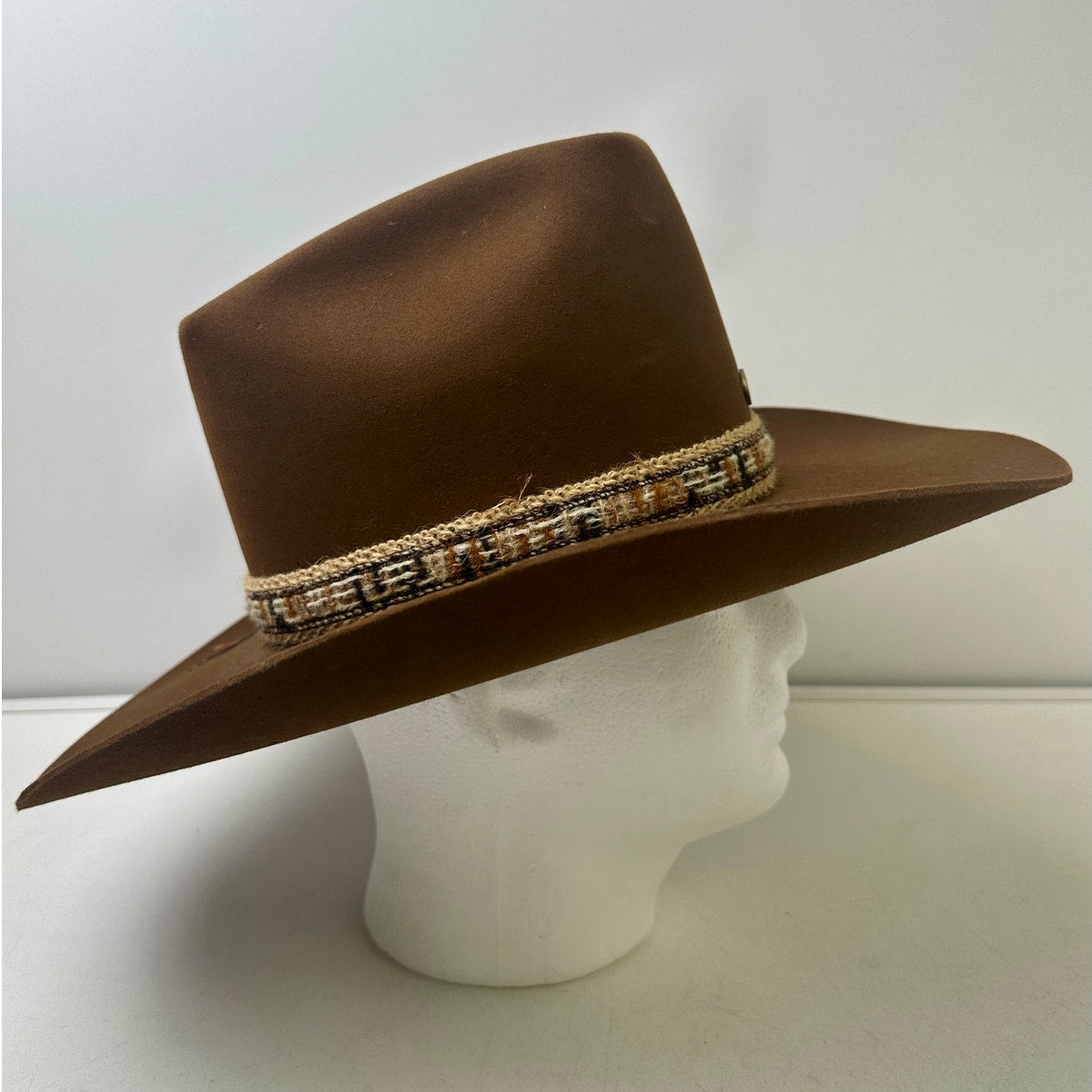 Vintage Resistol Stagecoach Brown Felt Cowboy Hat W/ Patterned Band Sz 7 1/4