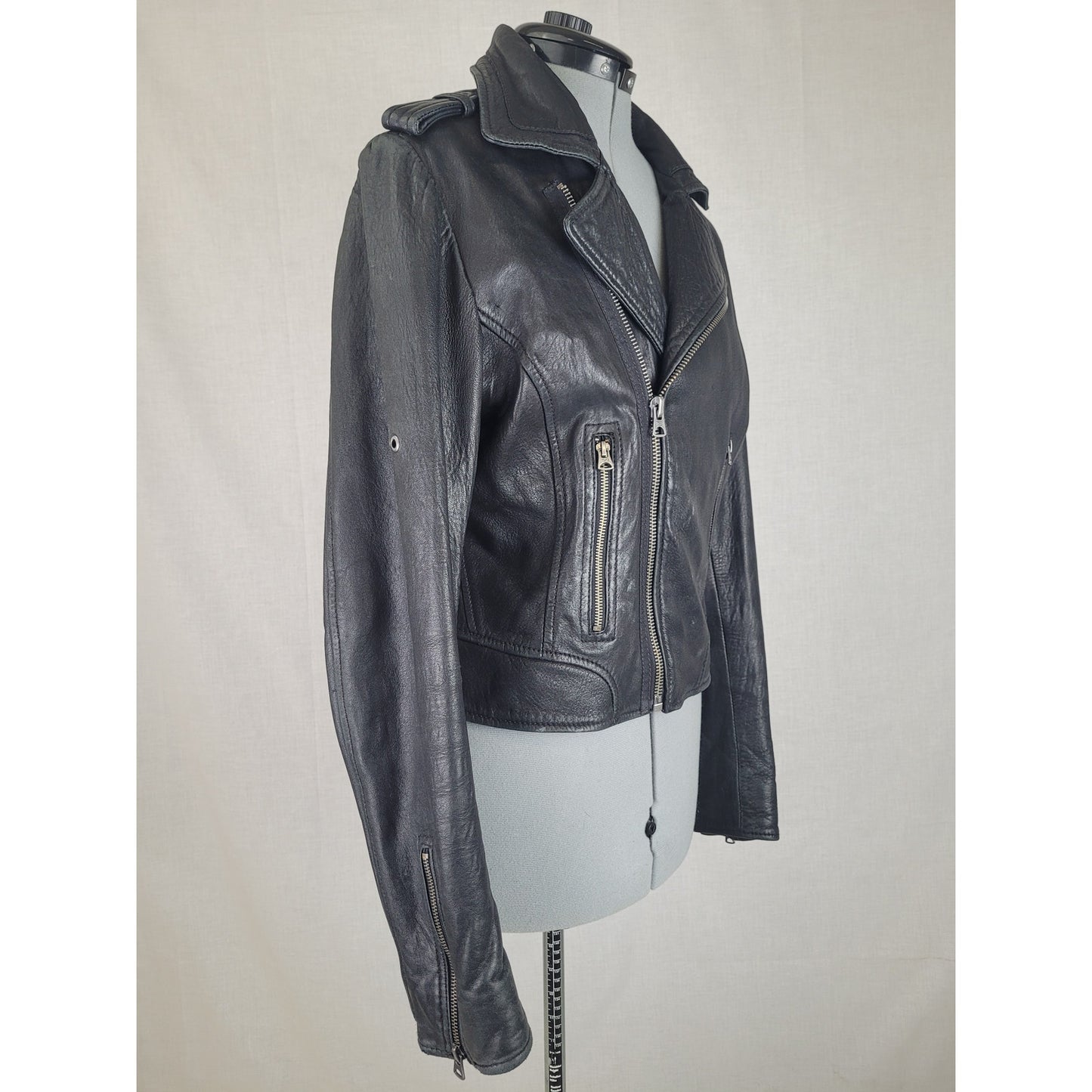 Buffalo David Bitton Black Genuine Leather 1973 Motorcycle Jacket Women's Sz M