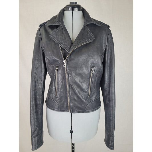 Buffalo David Bitton Black Genuine Leather 1973 Motorcycle Jacket Women's Sz M