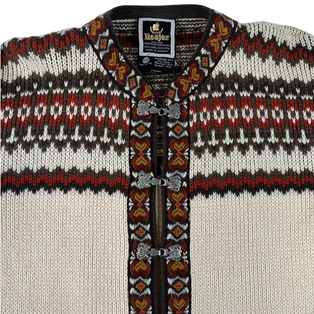 Vintage Nesjar Norway 100% Wool Lusekofte Knit Cardigan Women's Sz XXS