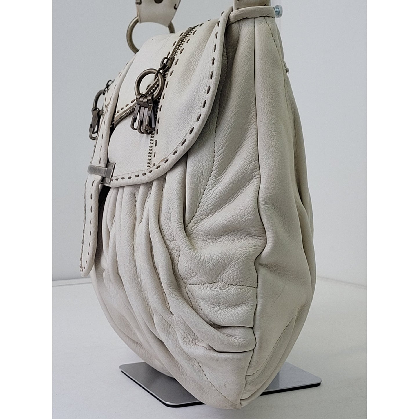 PER SE Designer Look Ivory Leather Hobo Medium Shoulder Bag