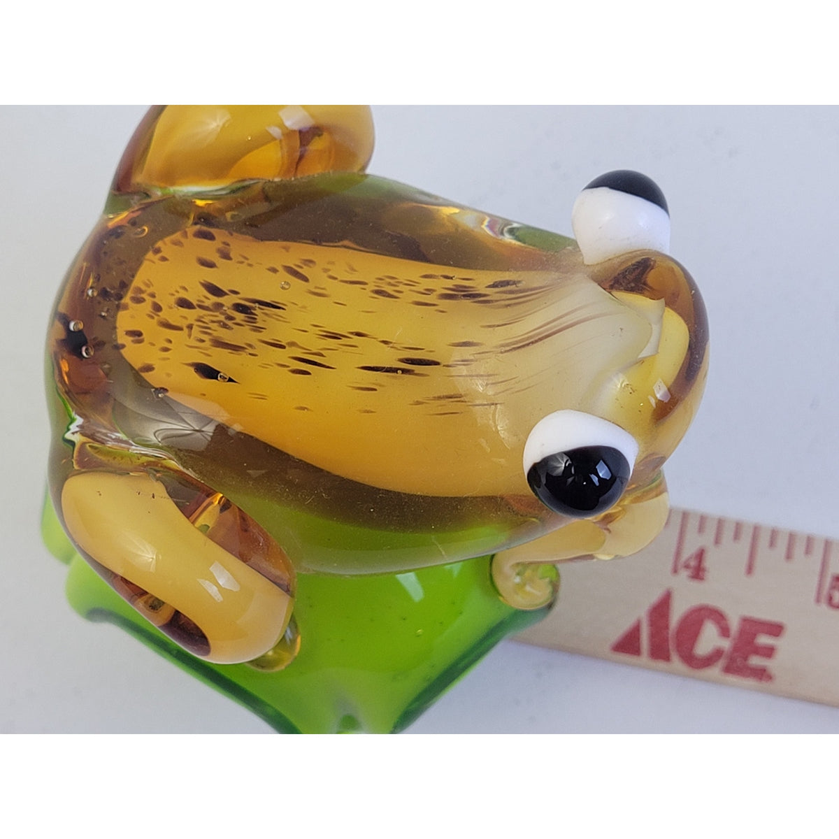 Vintage MCM Murano-Style Art Glass Frog on Lily Pad Green & Yellow