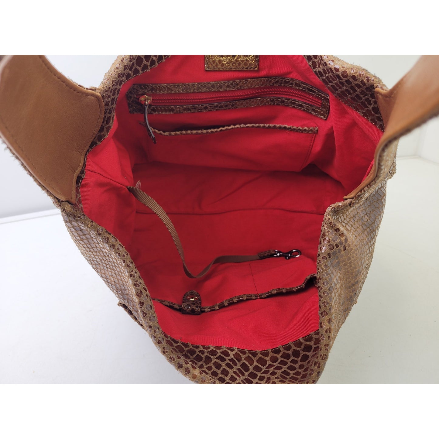 Dooney & Bourke Annalisa Lock Hobo Bag Brown Snake-print Leather EUC