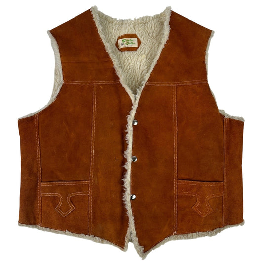 Vintage Western Burnt Orange Genuine Suede Leather Sherpa Lined Vest Men's Sz XL