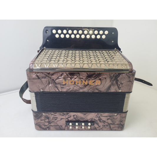 Vintage Hohner Diatonic 21-Button Accordion Marbled Celluloid Finish w Case