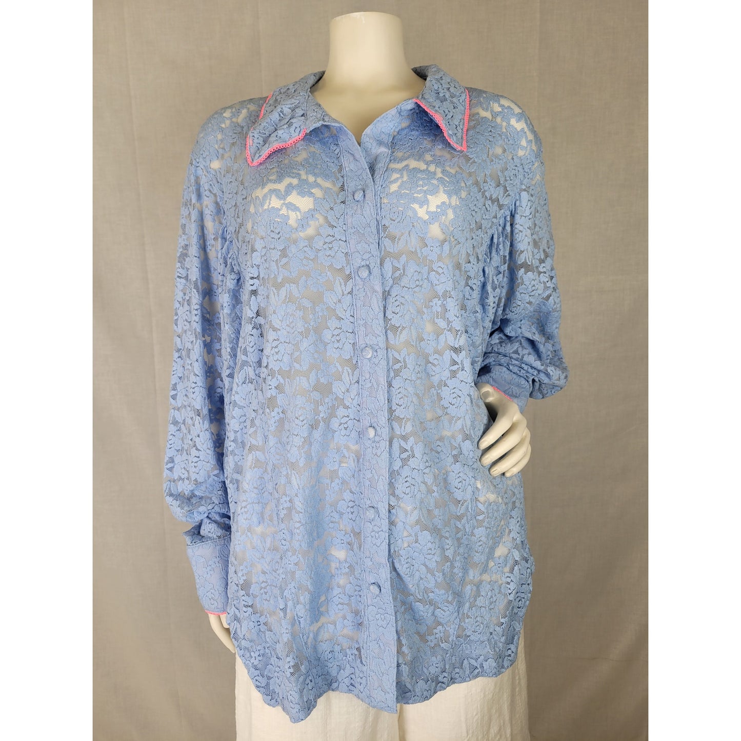 Free People All Day Lace House Shirt Lavender & Pink Women's Sz M