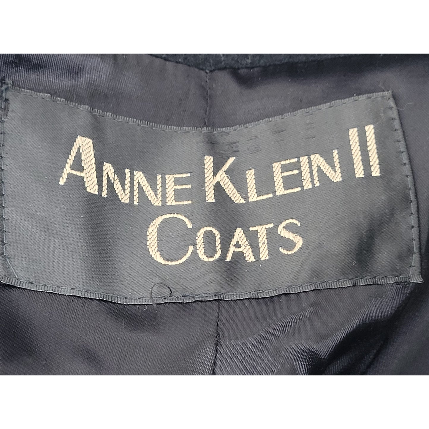 Vintage Anne Klein II Black Wool Faux Fur Trim Coat Women's Sz M
