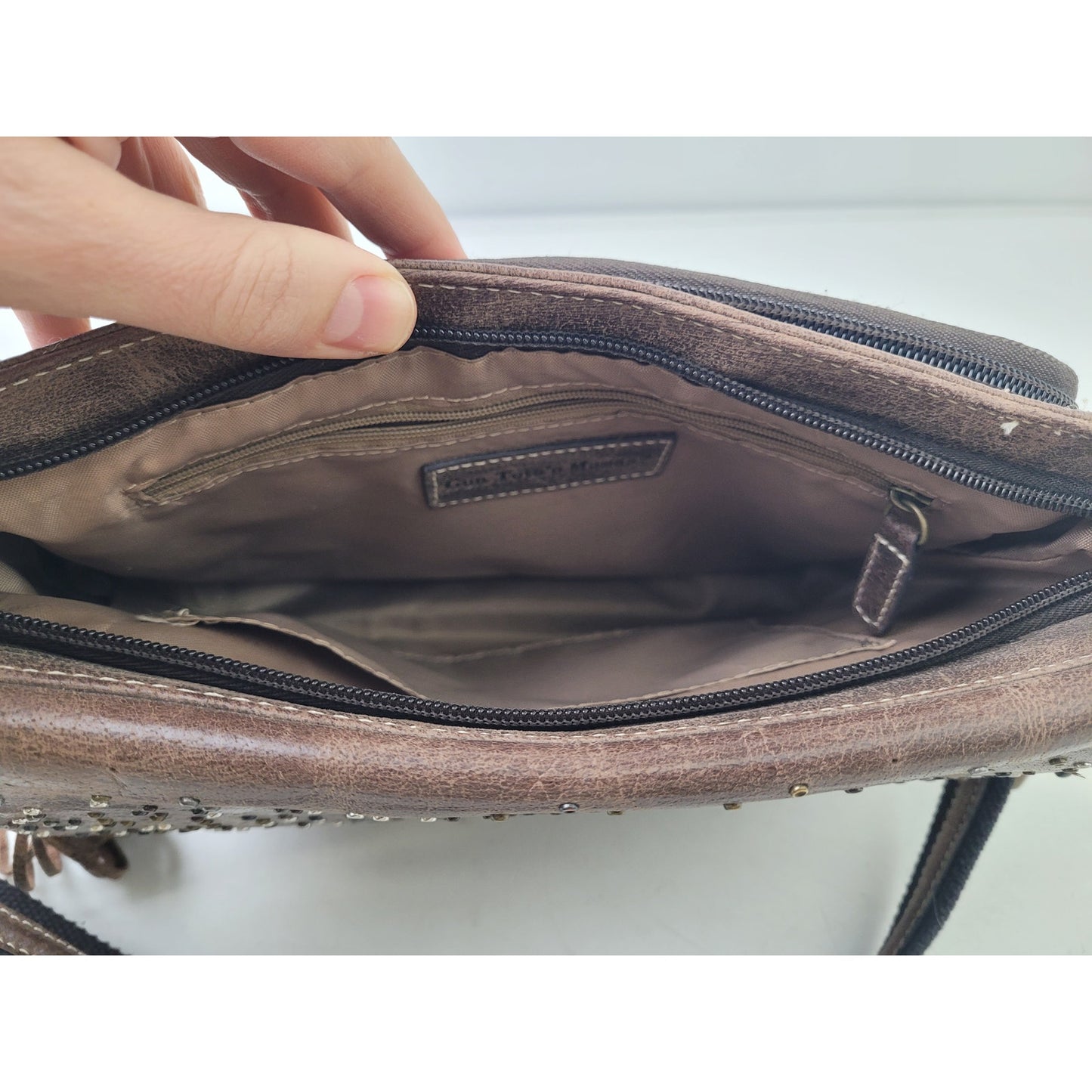 Gun Tote'n Mamas Buffalo Brown Leather Purse Adjustable Strap Made in USA