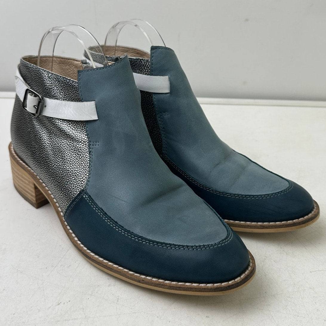 Bresley Multi-Tone Blue/Silver Leather Ankle Boots Women's Sz 40 EU