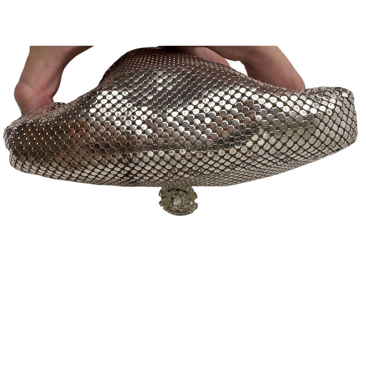 Vintage Whiting & Davis Silver Mesh Envelope Clutch W/ Art Deco Rhinestone Clasp