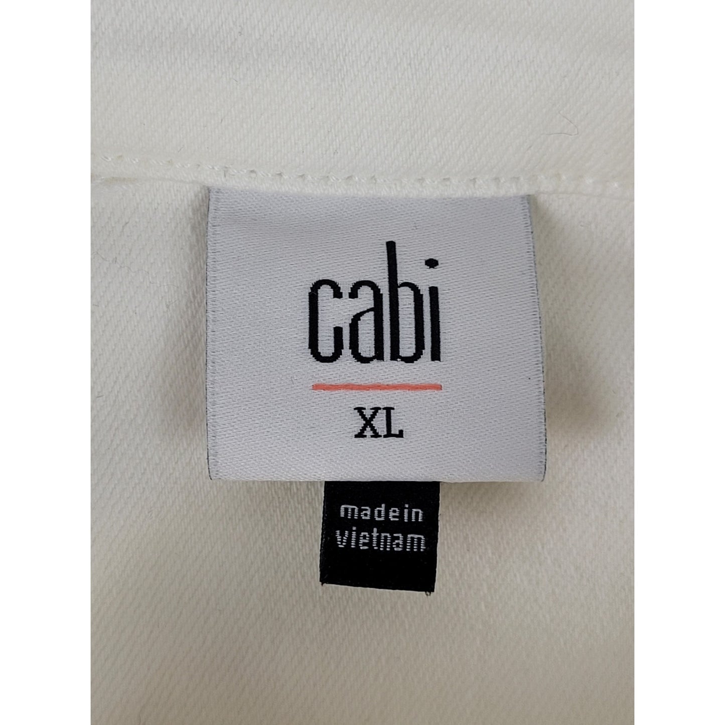 Cabi Everyday Trucker Jacket White Stretch Denim Ribbed Knit Hemline Sz XL