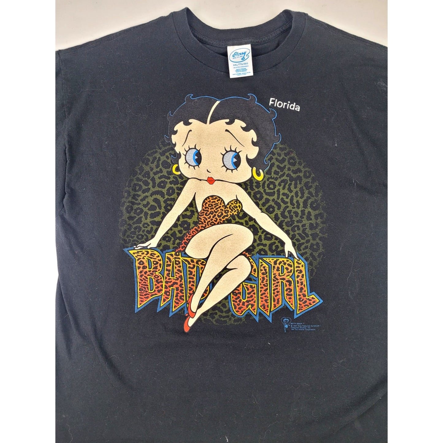 1990s Vintage Betty Boop Bad Girl Cheetah Dress Black Graphic T-shirt Sz XXL