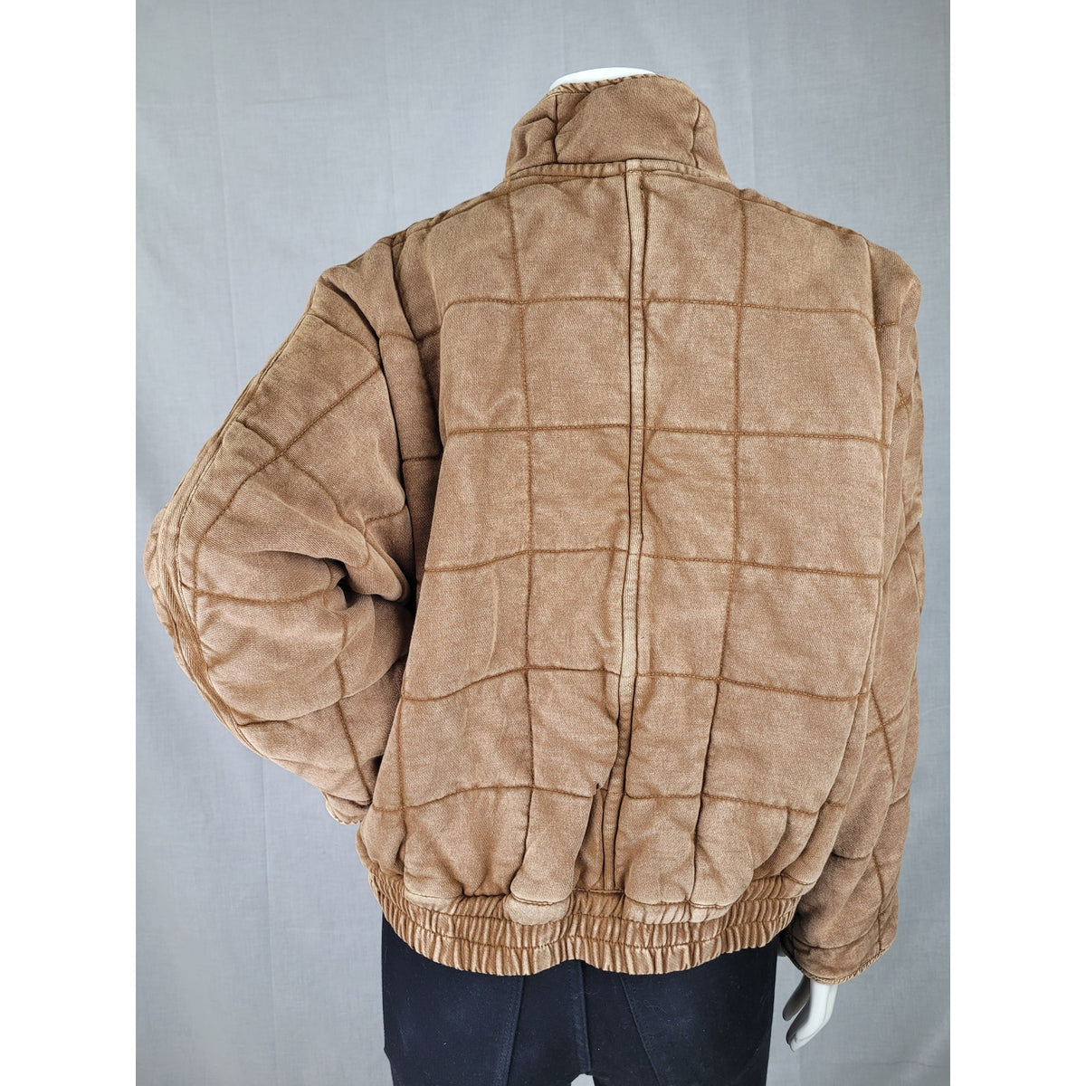 Free People Dolman Quilted Knit Jacket in Toasted Coconut Zip Front Sz XS
