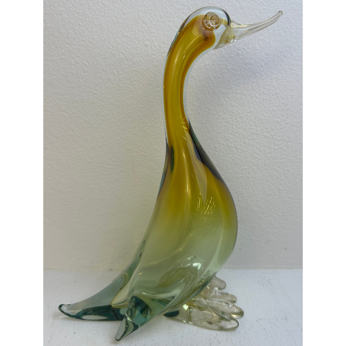Vintage Murano Sommerso Art Amber & Green Glass Duck Figurine
