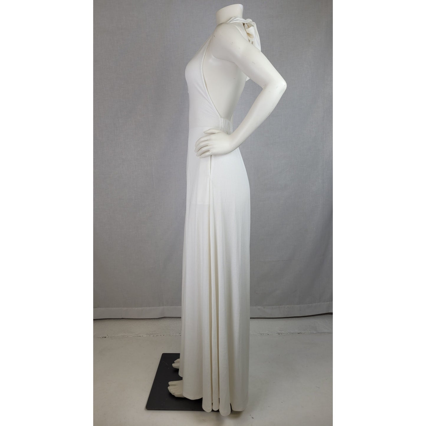 Free People 70s Bohemian Wide Leg Open Back Halter Jumpsuit in White Sz XS