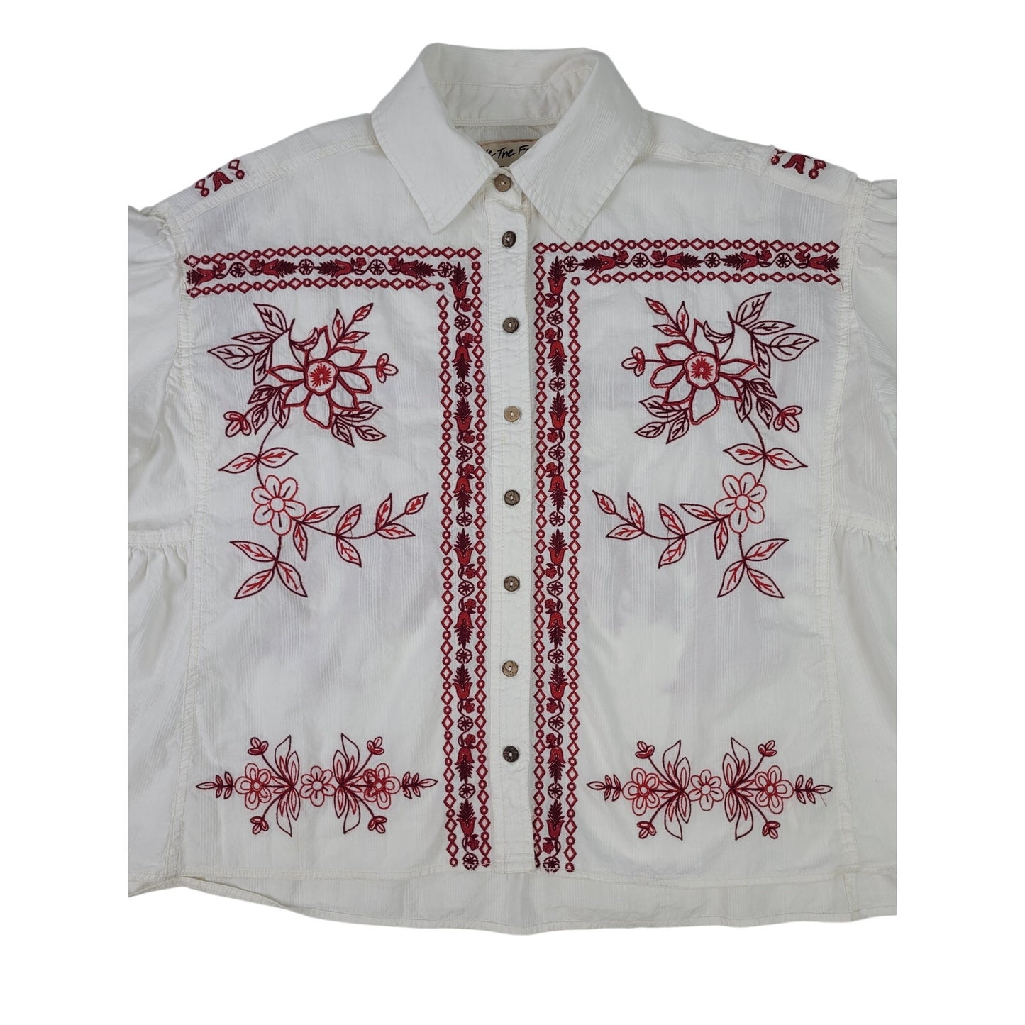 We The Free Refresh Vacation Shirt 100% Cotton Oversized Embroidered Sz L