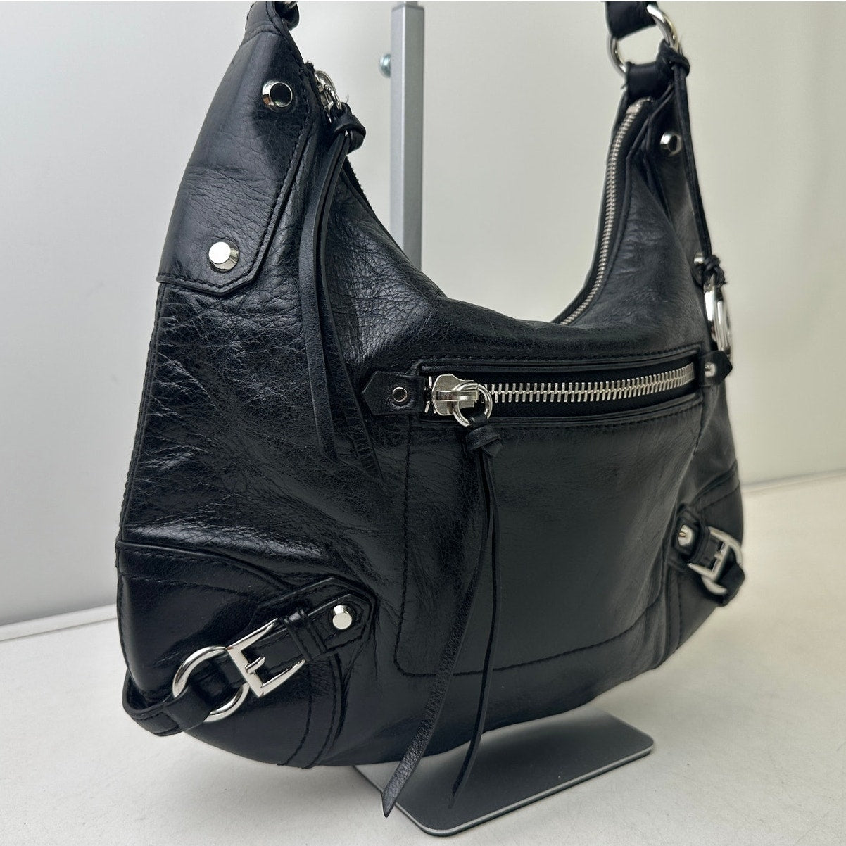 Michael Kors Fallon Black Leather Hobo Shoulder Bag
